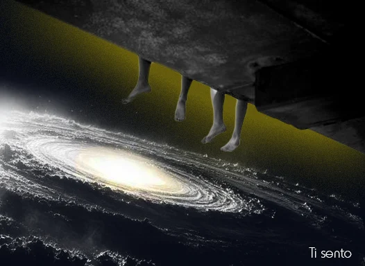 ragazzi seduti con i piedi a penzoloni sull'universo